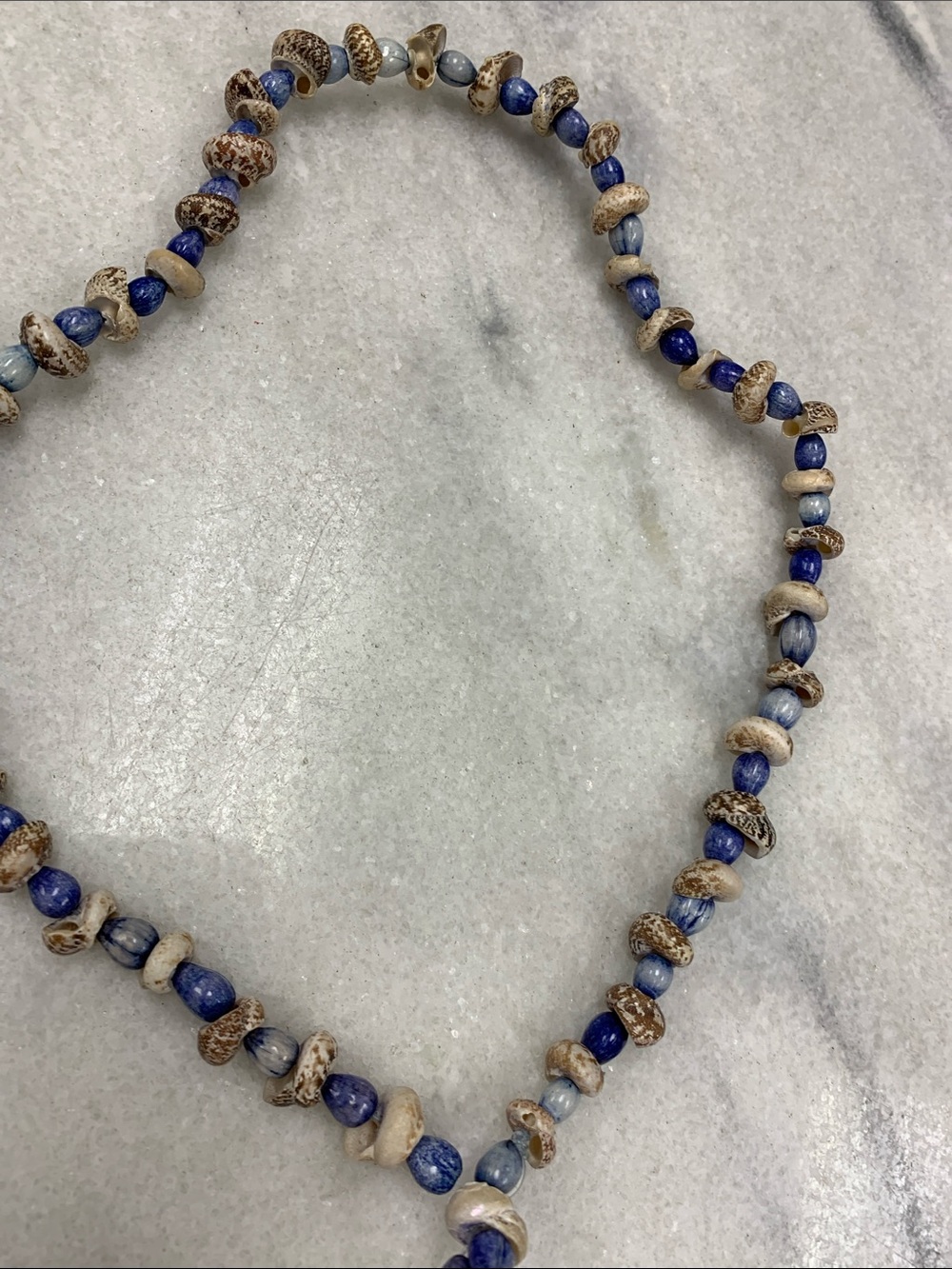 Blue and Brown Beaded Shell Necklace - Picture 3 of 4